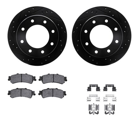 Dynamic Friction Co 8212-46001, Rotors-Drilled, Slotted-BLK w/Heavy Duty Brake Pads incl. Hardware, SLVGeospec Coat, 8212-46001